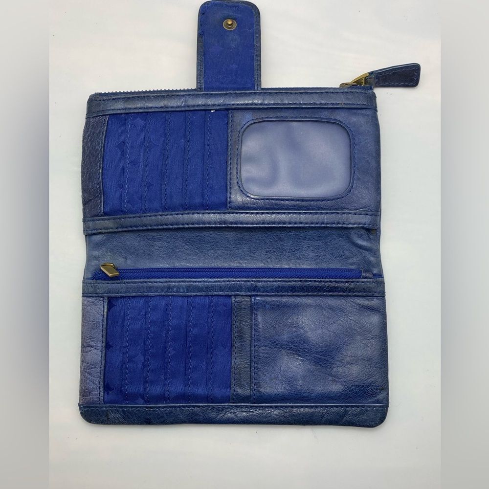 Fossil Blue Leather Wallet Long Live Vintage Clutch Organizer ID Card Holder - Picture 3 of 10